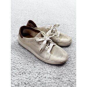 Women's Lucky Brand Cream Brown Low Top Woven Knit Lace Up Sneakers Size 37 M